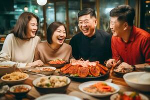 ai gerado família riso às chinês Novo ano festa foto