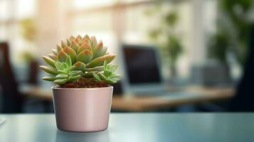 ai gerado flor Panela em uma escritório mesa, suculento cacto vaso, generativo ai foto