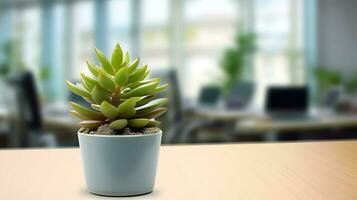 ai gerado flor Panela em uma escritório mesa, suculento cacto vaso, generativo ai foto