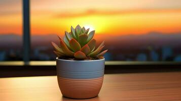 ai gerado flor Panela em uma escritório mesa, suculento cacto vaso, generativo ai foto