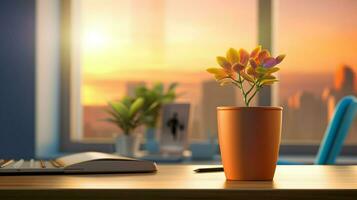 ai gerado flor Panela em uma escritório mesa, suculento cacto vaso, generativo ai foto