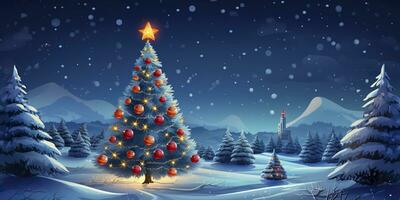 ai gerado casa com Natal árvore dentro inverno para alegre Natal e feliz Novo ano. ai gerado foto