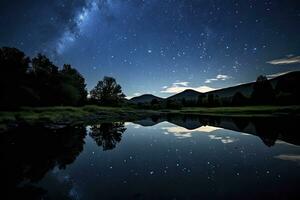 ai gerado leitoso caminho refletido em lago. ai gerado foto