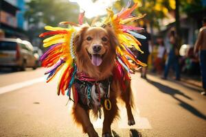 ai gerado uma cachorro vestido dentro colorida traje dentro a carnaval brasileiro ai generativo foto