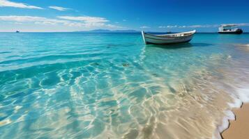 ai gerado foto do uma lindo de praia com branco areia e turquesa mar ondas em uma arenoso de praia. tropical fundo. generativo ai