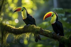 ai gerado tucano sentado em a ramo dentro a floresta. ai gerado foto