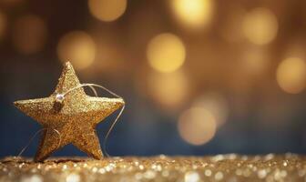 ai gerado espumante dourado Natal estrela. enfeite decoração desfocado bokeh fundo. ai gerado foto