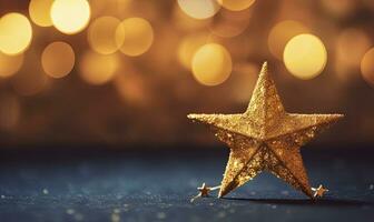 ai gerado espumante dourado Natal estrela. enfeite decoração desfocado bokeh fundo. ai gerado foto