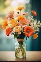 ai gerado uma vaso preenchidas com laranja e branco flores, ai foto