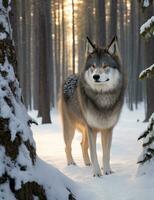 ai gerado Lobo dentro a inverno floresta foto