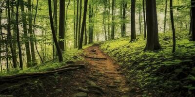 ai gerado uma estrada com lindo floresta. ai gerado foto