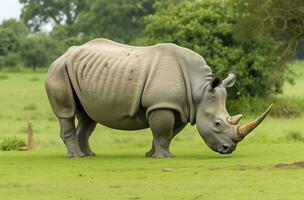 ai gerado sul africano rinoceronte pastando. ai gerado foto