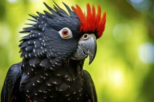 ai gerado uma beautful vermelho atado Preto cacatua. ai gerado foto