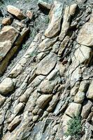 uma Rocha parede com muitos diferente tipos do pedras foto