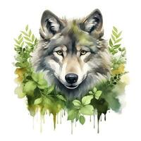 ai gerado Lobo animal dentro vegetação para crianças emocional aquarelas. ai gerado foto