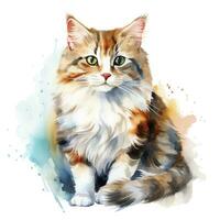 ai gerado aguarela gato grampo arte em branco fundo. ai gerado foto