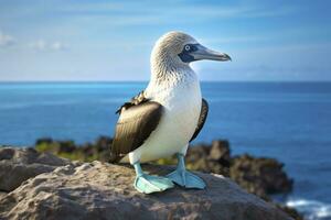 ai gerado a raro de pés azuis booby descansos em a de praia. ai gerado foto