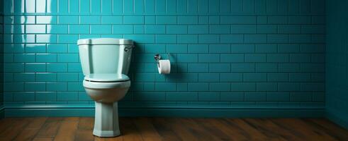 ai gerado uma banheiro dentro uma azul banheiro criada com generativo ai tecnologia foto
