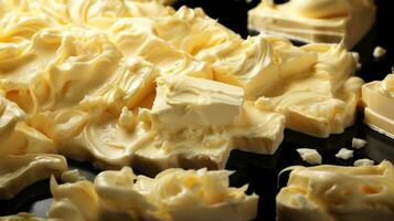 ai gerado peças do delicioso caseiro manteiga, fechar-se. cozinhando processo. foto