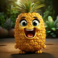 ai gerado 3d realista desenho animado fofa abacaxi fruta foto