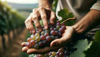 ai gerado uma enólogo examinando fruta dentro preparação para a colheita temporada. generativo ai foto