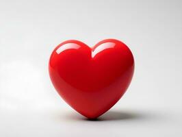 ai gerado vermelho coração em uma branco fundo para namorados dia amor conceito. 3d Renderização, 3d ilustração. foto