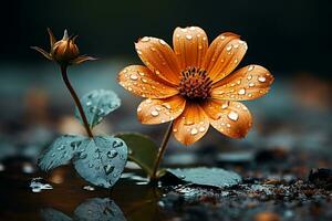 ai gerado uma flor dentro a chuva ai gerado foto