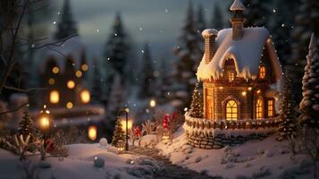 ai gerado Natal casa com Natal árvore e velas dentro a neve. generativo ai foto
