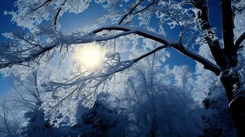 ai gerado uma inverno cena com uma árvore contra a céu. generativo ai foto