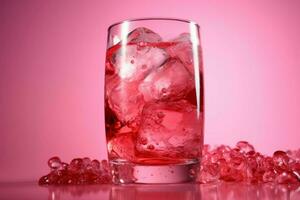 ai gerado Rosa refrescante bebida com gelo cubos. gerar ai foto