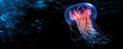 ai gerado gracioso medusa planador dentro místico azul foto