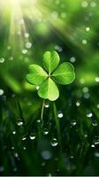 ai gerado verde trevo folhas com gotas do água. st. patrick's dia gerado com ai foto