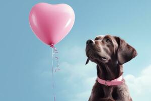 ai gerado cachorro segurando Rosa coração coração em forma balão foto