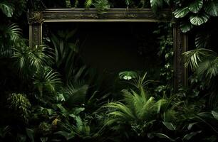 ai gerado uma quadro, Armação preenchidas com tropical plantas dentro uma Preto fundo foto