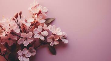 ai gerado a aéreo foto do lila flores em uma Rosa fundo