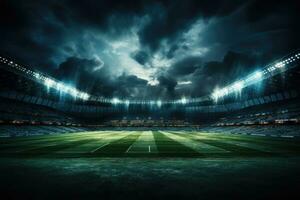 ai gerado futebol estádio às noite foto