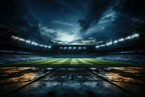 ai gerado futebol estádio às noite foto