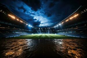 ai gerado futebol estádio às noite foto