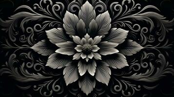 ai gerado abstrato floral padronizar dentro Preto e branco cores. gótico estético foto