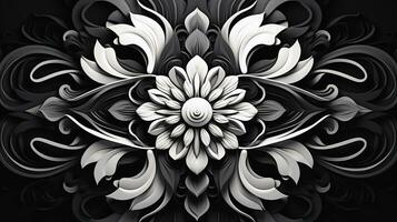 ai gerado abstrato floral padronizar dentro Preto e branco cores. gótico estético foto