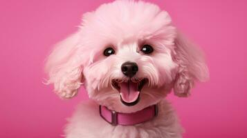 ai gerado uma fofa fofa Rosa animal é sorridente contra uma Rosa fundo, foto