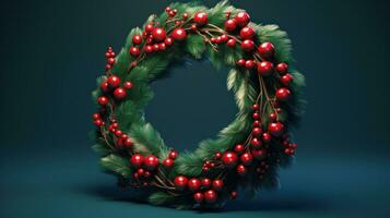 ai gerado uma Natal guirlanda dentro uma Formato do uma Natal anel em verde fundo, foto
