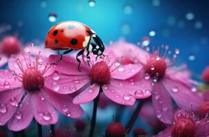 ai gerado uma vermelho joaninha é em topo do uma flor, foto