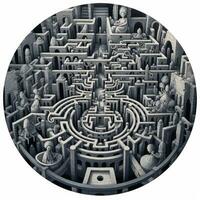 ai gerado Preto e branco grunge geométrico tribal labirinto. surreal estilo. foto
