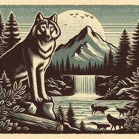 ai gerado ilustração do Lobo dentro natureza adequado para vestuário Projeto foto