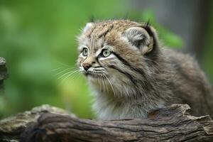 ai gerado manul filhote dentro natureza em verão floresta fundo. fechar-se animal retrato. ai gerado foto