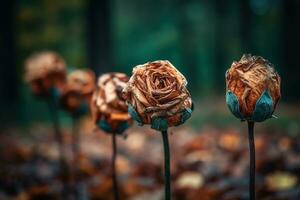 ai gerado seco flores dentro a floresta fechar-se. outono fundo foto