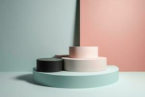 ai gerado pastel colorida pedestal exibição plataforma para produtos posicionamento fundo. ai gerado foto