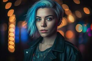 ai gerado lindo influenciador com azul cabelo. gerar ai foto