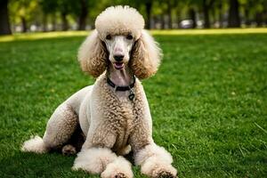 ai gerado uma padrão poodle dentro a parque foto